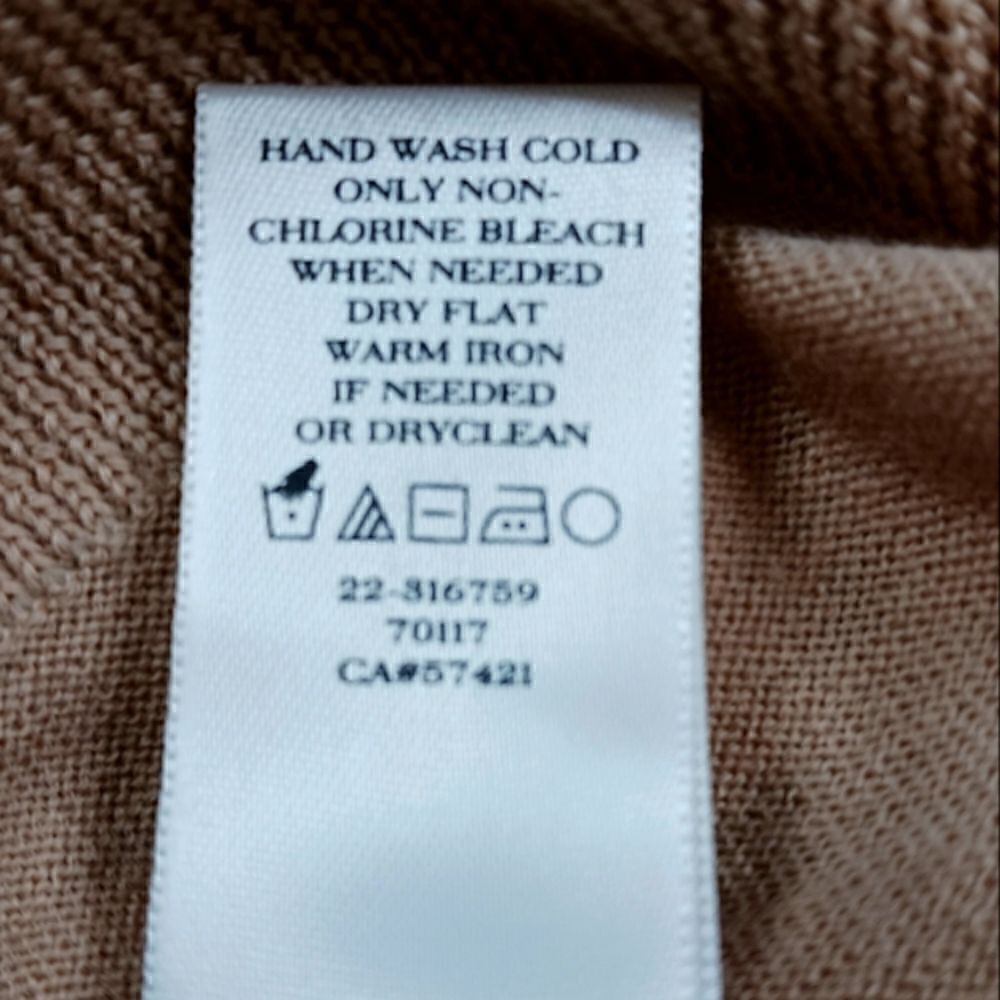 Ann Taylor Merino Wool Sweater with Faux Leather Black Trim in  Camel - Picture 11 of 11